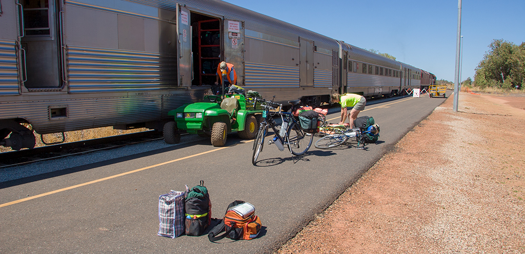 Unloading bicycles from the Ghan at Katherine Railway Station