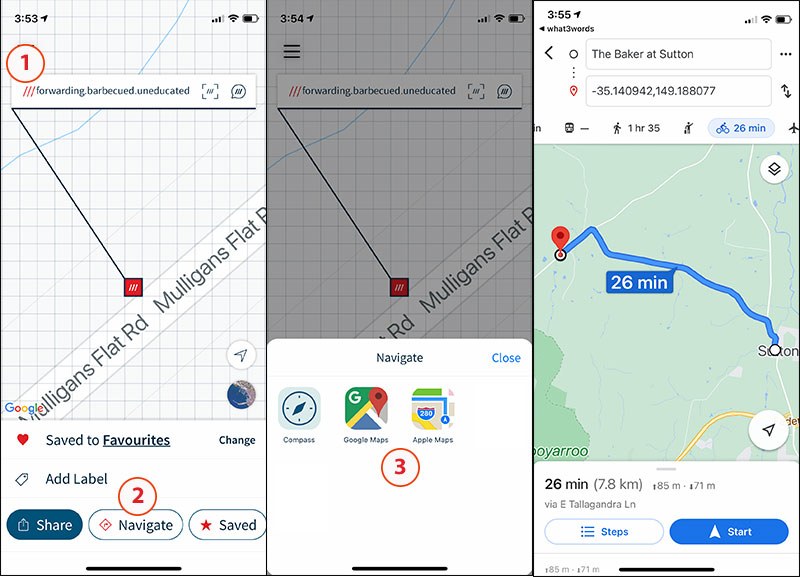 The what3words app is intergrated with Google and Apple maps